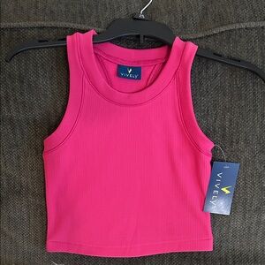 Vively Girls Pink Ribbed Raceback Top